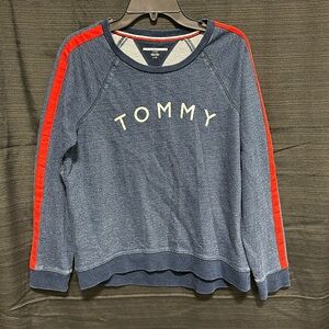 Tommy Hilfiger Sport WM L/G.Shirt Blue Long Sleeve Red Strip on Arms‎ Round Neck